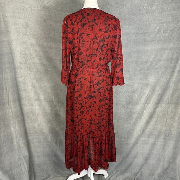 Ganni Dress Womens 42 US Large Red Wrap Midi Georgette Party Career Whimsigoth - Picture 8 of 15